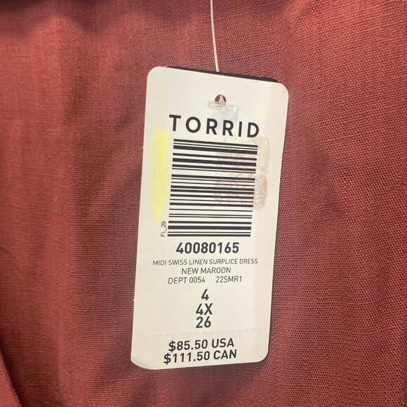 NWT Torrid Swiss Dot Midi Dress Womens 4X 26 Maroon Surplice Wrap Pocket Boho - Picture 9 of 15